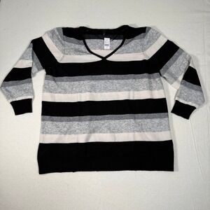 Lane Bryant NWT Women's Striped V-Neck Pullover 22/24‎ Sweater Black Gray White